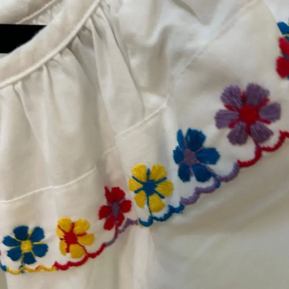 VTG Rockmount Ranch Wear White Floral Embroidered Ruffle Peasant Blouse Boho - Picture 4 of 8